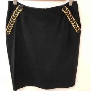 Carmen Marc Valvo black skirt with side gold chain